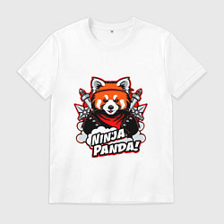 Футболка хлопковая мужская Ниндзя-панда в бою, цвет: белый