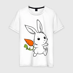 Футболка хлопковая мужская Зайка с морковкой, цвет: белый