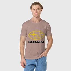 Футболка хлопковая мужская Subaru Logo, цвет: пыльно-розовый — фото 2