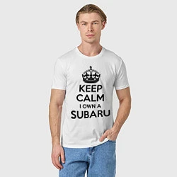 Футболка хлопковая мужская Keep Calm & I own a Subaru, цвет: белый — фото 2