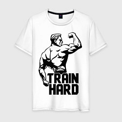 Футболка хлопковая мужская Train hard, цвет: белый