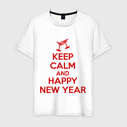 Футболка хлопковая мужская Keep Calm & Happy New Year, цвет: белый