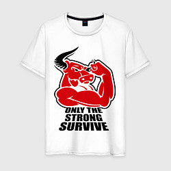 Футболка хлопковая мужская Only the strong survive, цвет: белый