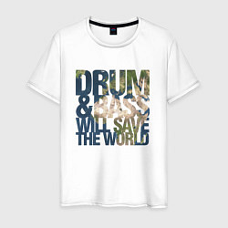 Футболка хлопковая мужская Drum & Bass: The World цвета белый — фото 1