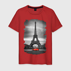 Футболка хлопковая мужская Эйфелева башня, цвет: красный