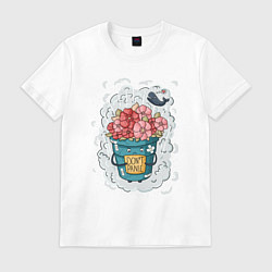 Футболка хлопковая мужская Don't panic: flowers, цвет: белый