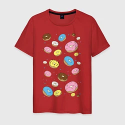 Футболка хлопковая мужская Пончики, цвет: красный