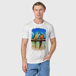 Футболка хлопковая мужская Попугаи у моря, цвет: белый — фото 2