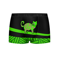 Трусы-боксеры мужские Зеленый полосатый кот, цвет: 3D-принт