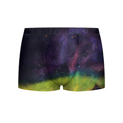 Трусы-боксеры мужские Горный пейзаж со звёздным небом и северным сиянием, цвет: 3D-принт