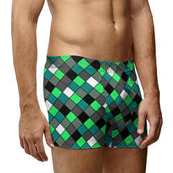 Трусы-боксеры мужские Геометрический узор в зеленых и черный тонах, цвет: 3D-принт — фото 2