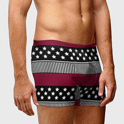 Трусы-боксеры мужские Burgundy black striped pattern, цвет: 3D-принт — фото 2