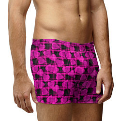 Трусы-боксеры мужские Black and pink hearts pattern on checkered, цвет: 3D-принт — фото 2