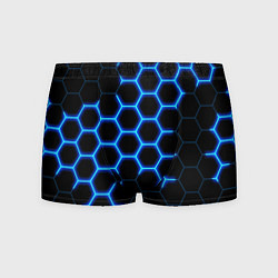 Трусы-боксеры мужские Соты на синем неоновом фоне, цвет: 3D-принт