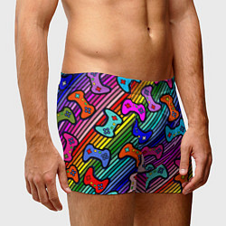 Трусы-боксеры мужские Многоцветные полоски с джойстиками, цвет: 3D-принт — фото 2