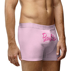 Трусы-боксеры мужские Барби - логотип на клетчатом фоне, цвет: 3D-принт — фото 2