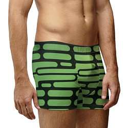 Трусы-боксеры мужские Зелёный прямоугольный паттерн на чёрном фоне, цвет: 3D-принт — фото 2