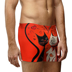 Трусы-боксеры мужские Влюблённые кошки на красном фоне, цвет: 3D-принт — фото 2