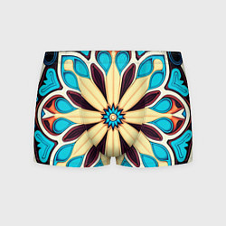 Трусы-боксеры мужские Узор большой цветок с голубыми фигурами, цвет: 3D-принт