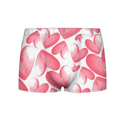 Трусы-боксеры мужские Розовые акварельные сердца - паттерн, цвет: 3D-принт