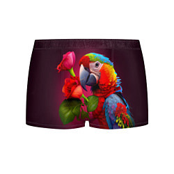 Трусы-боксеры мужские Попугай ара с цветами, цвет: 3D-принт