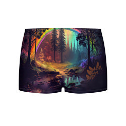 Трусы-боксеры мужские Неоновый лес с радугой, цвет: 3D-принт