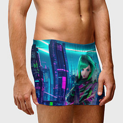 Трусы-боксеры мужские Девушка с зелеными волосами киберпанк, цвет: 3D-принт — фото 2