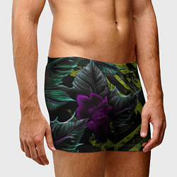 Трусы-боксеры мужские Фиолетовый цветок и зеленые абстрактные листья, цвет: 3D-принт — фото 2