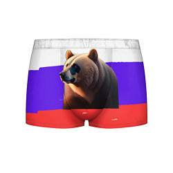 Трусы-боксеры мужские Медведь на флаге России, цвет: 3D-принт