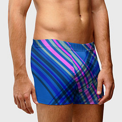 Трусы-боксеры мужские Синий ассиметричный узор с розовыми косыми полосам, цвет: 3D-принт — фото 2