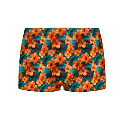 Трусы-боксеры мужские Оранжевые цветы гавайские, цвет: 3D-принт