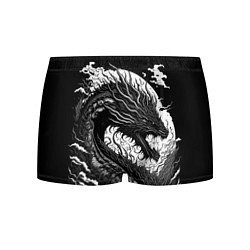 Трусы-боксеры мужские Черно-белый дракон и волны, цвет: 3D-принт