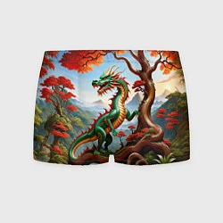 Трусы-боксеры мужские Зеленый деревянный дракон, цвет: 3D-принт