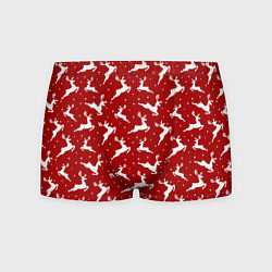Трусы-боксеры мужские Красный паттерн с новогодними оленями, цвет: 3D-принт