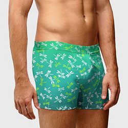 Трусы-боксеры мужские Белые и ядовито-зелёные стрекозы, цвет: 3D-принт — фото 2