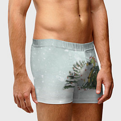 Трусы-боксеры мужские Дракон у наряженной ёлки и заяц беляк, цвет: 3D-принт — фото 2