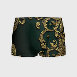 Трусы-боксеры мужские Лепнина золотые узоры на зеленой ткани, цвет: 3D-принт