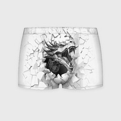 Трусы-боксеры мужские Дракон с открытой пастью проламывает стену, цвет: 3D-принт