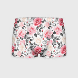 Мужские трусы Розовые розы и серые листочки - паттерн