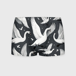 Трусы-боксеры мужские Стая белых лебедей летящих в небе, цвет: 3D-принт