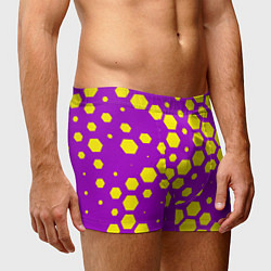 Трусы-боксеры мужские Желтые соты на фиолетовом фоне, цвет: 3D-принт — фото 2