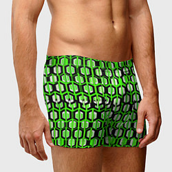 Трусы-боксеры мужские Техно узор из шестиугольников зелёный, цвет: 3D-принт — фото 2