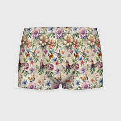 Трусы-боксеры мужские Летний узор с цветами и бабочками, цвет: 3D-принт