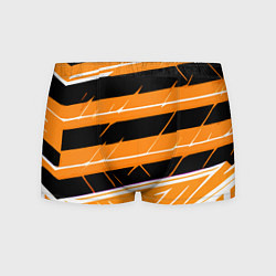 Трусы-боксеры мужские Чёрно-белые полосы на оранжевом фоне, цвет: 3D-принт