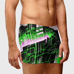Трусы-боксеры мужские Хаотичная зелёно-белая абстракция, цвет: 3D-принт — фото 2