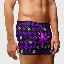 Трусы-боксеры мужские Фиолетово-белые звёзды на чёрном фоне, цвет: 3D-принт — фото 2