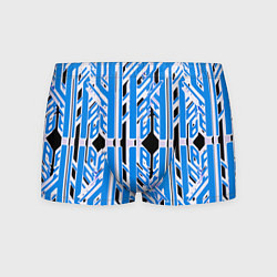 Трусы-боксеры мужские Бело-синие техно полосы на чёрном фоне, цвет: 3D-принт