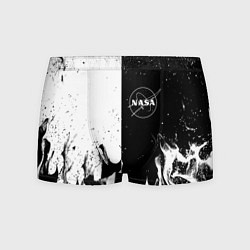 Трусы-боксеры мужские Nasa черно белый огонь, цвет: 3D-принт