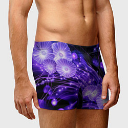 Трусы-боксеры мужские Силуэты цветов на темном фоне - фиолетовое свечени, цвет: 3D-принт — фото 2