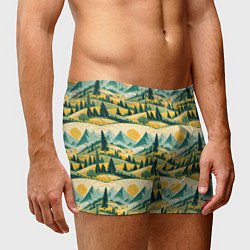 Трусы-боксеры мужские Горные пейзажи ретро стиль, цвет: 3D-принт — фото 2